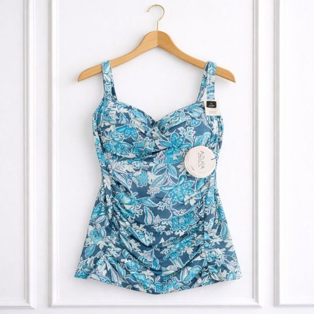 NWT Azura Australia Somerville Singlet Tankini Top Swimsuit Blue
